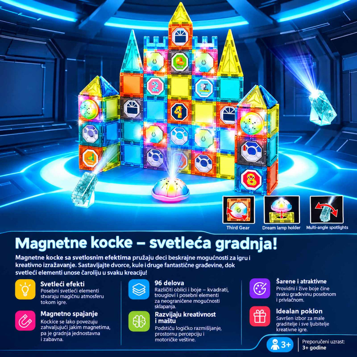 Magnetne kocke - Svetleci set od 96 delova...