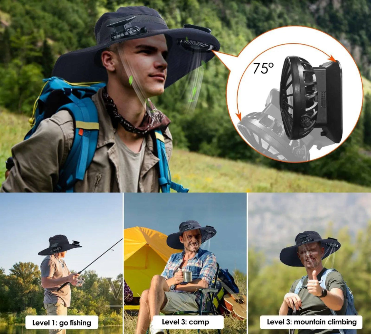 Sesir za zastitu od sunca sa solarnim ventilatorima...